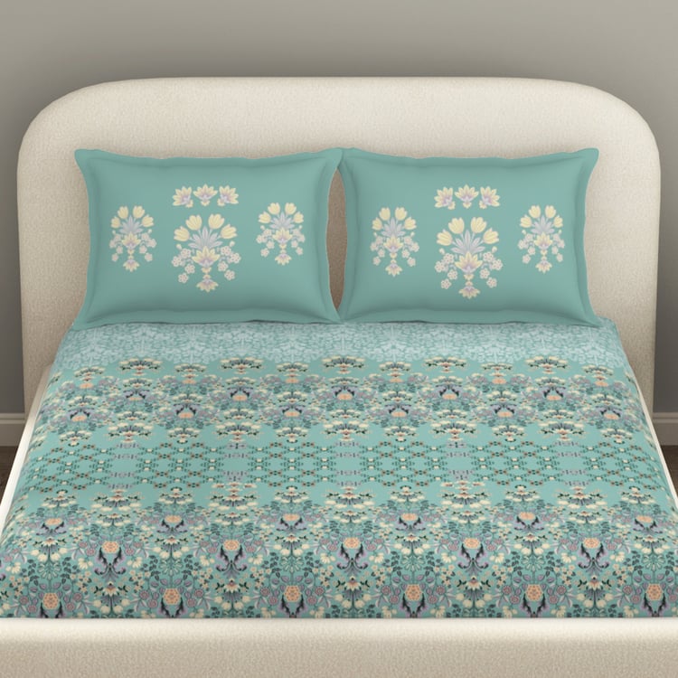 SPACES Essentials Cotton 144TC Printed 3Pcs Queen Fitted Bedsheet Set