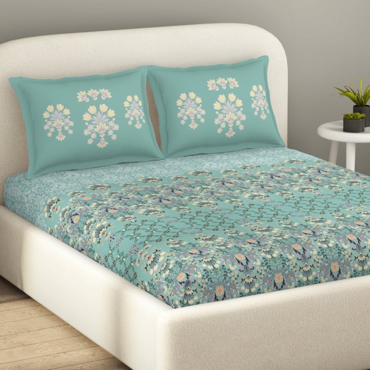 SPACES Essentials Cotton 144TC Printed 3Pcs Queen Fitted Bedsheet Set