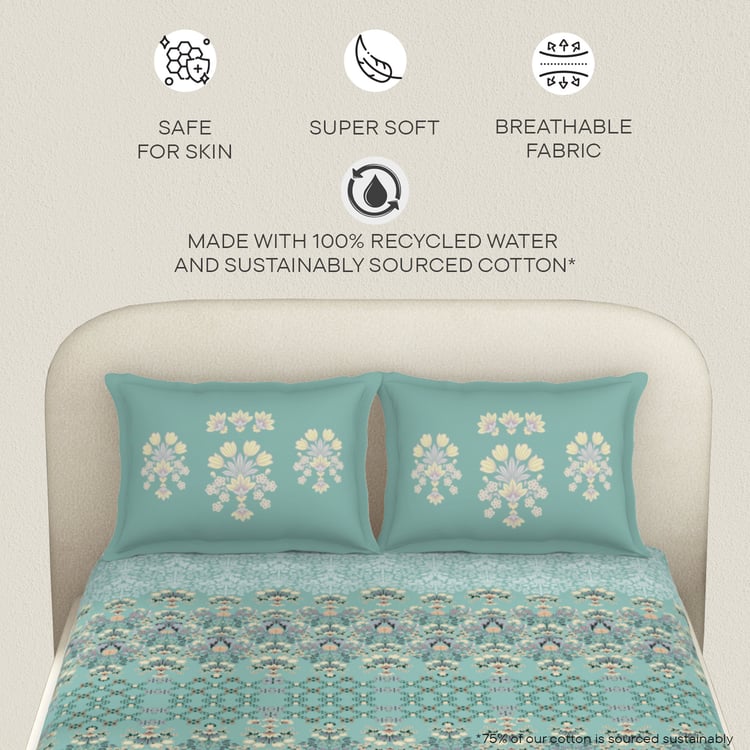 SPACES Essentials Cotton 144TC Printed 3Pcs Queen Fitted Bedsheet Set