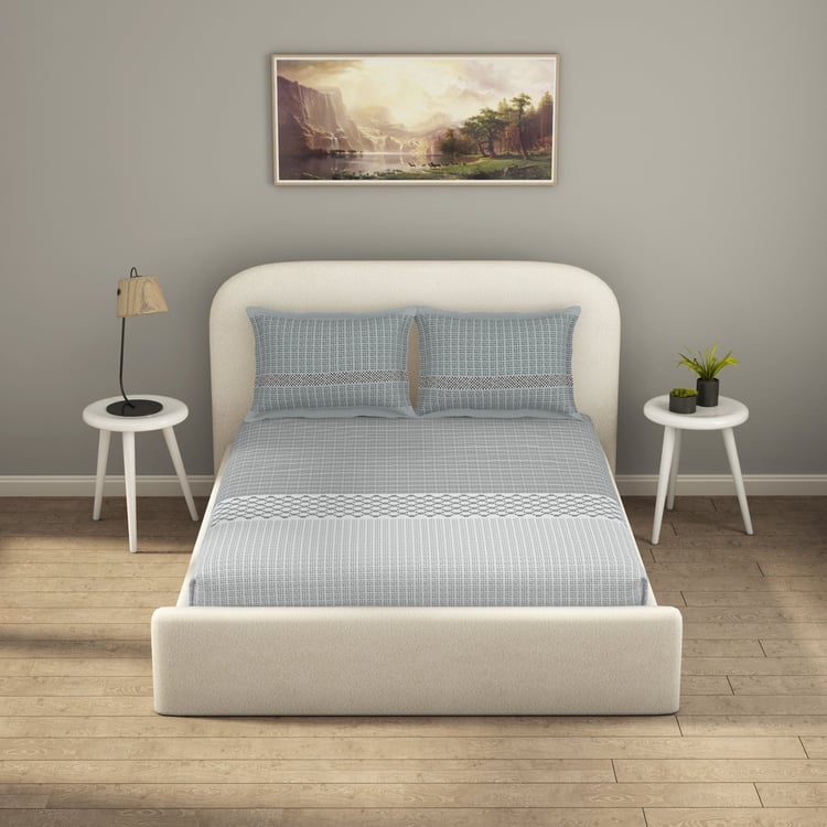 SPACES Essentials Cotton 144TC Printed 3Pcs Queen Fitted Bedsheet Set