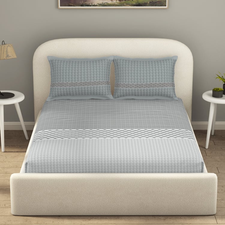 SPACES Essentials Cotton 144TC Printed 3Pcs Queen Fitted Bedsheet Set