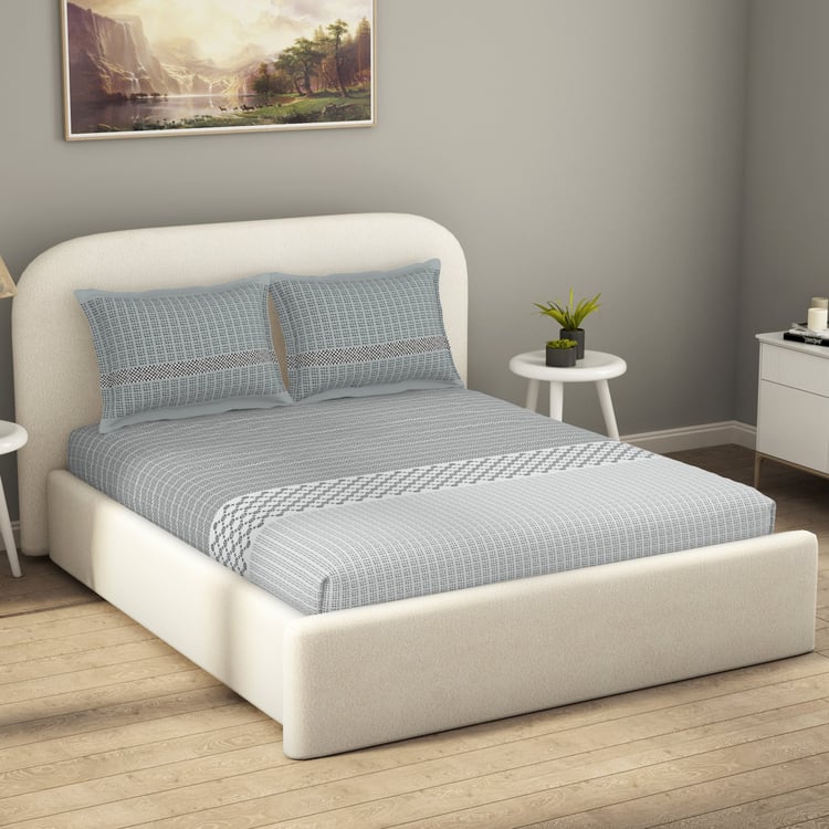 SPACES Essentials Cotton 144TC Printed 3Pcs Queen Fitted Bedsheet Set