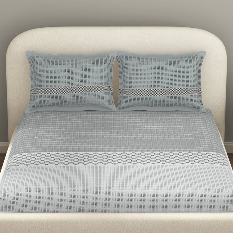 SPACES Essentials Cotton 144TC Printed 3Pcs Queen Fitted Bedsheet Set