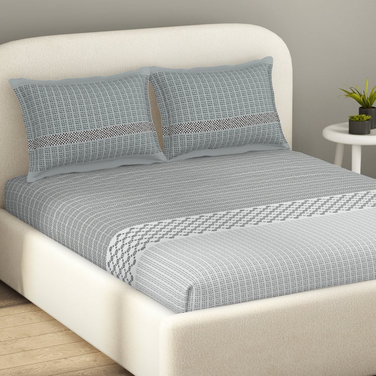 SPACES Essentials Cotton 144TC Printed 3Pcs Queen Fitted Bedsheet Set