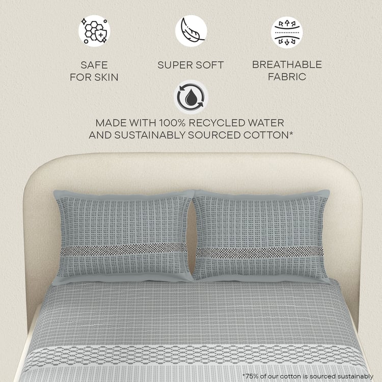 SPACES Essentials Cotton 144TC Printed 3Pcs Queen Fitted Bedsheet Set