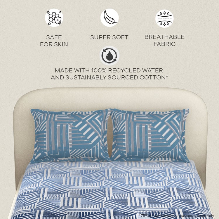 SPACES Essentials Cotton 144TC Printed 3Pcs Queen Fitted Bedsheet Set