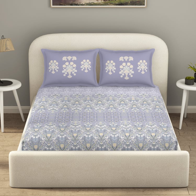 SPACES Essentials Cotton 144TC Printed 3Pcs King Fitted Bedsheet Set