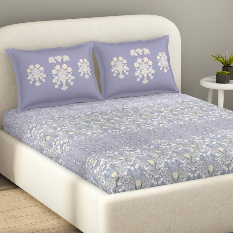SPACES Essentials Cotton 144TC Printed 3Pcs King Fitted Bedsheet Set