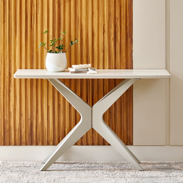 Ivory Ceramic Top Console Table - Beige