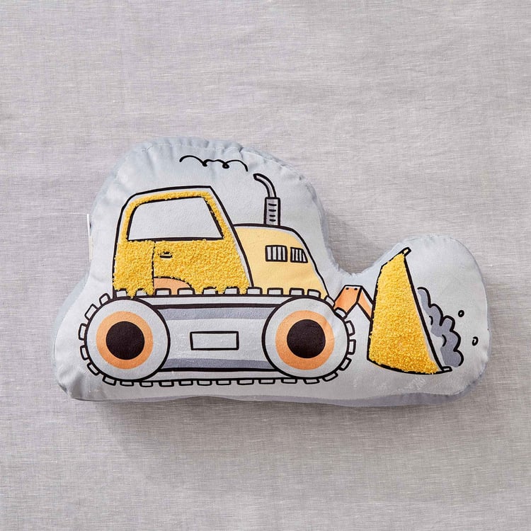 Slate Kids Velvet Printed JCB Filled Cushion - 45x28cm