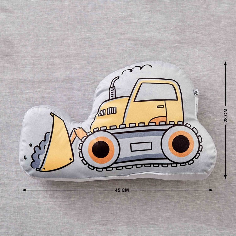 Slate Kids Velvet Printed JCB Filled Cushion - 45x28cm