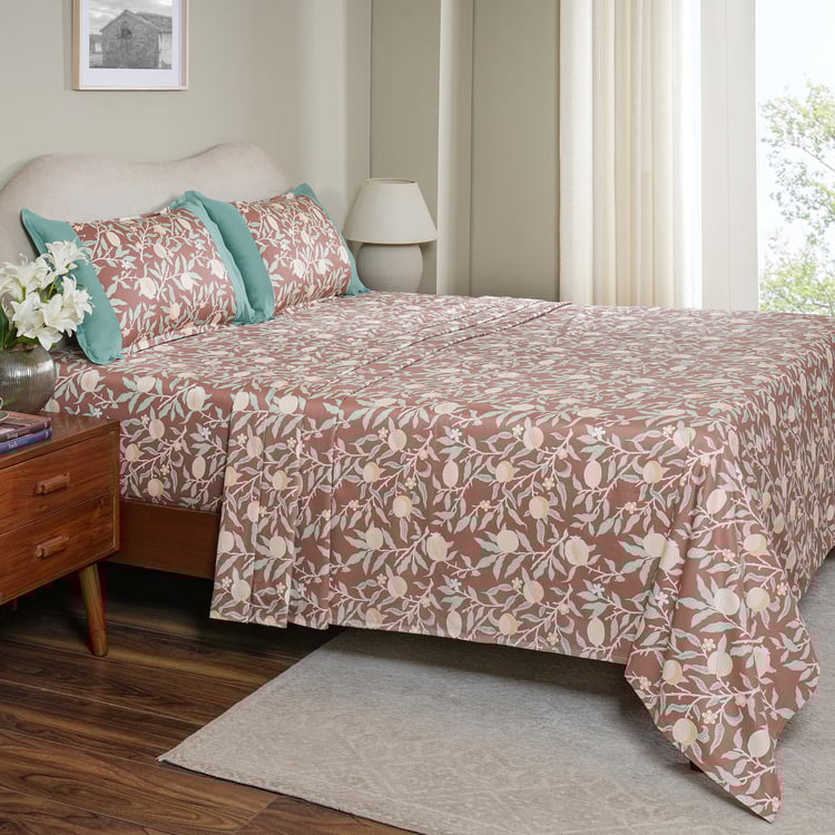 MASPAR Sensory Bloom Cotton 200TC Printed 3Pcs Queen Bedsheet Set