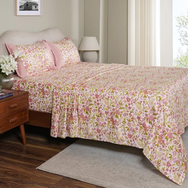 MASPAR Sensory Bloom Cotton 200TC Floral Print 3Pcs Queen Bedsheet Set