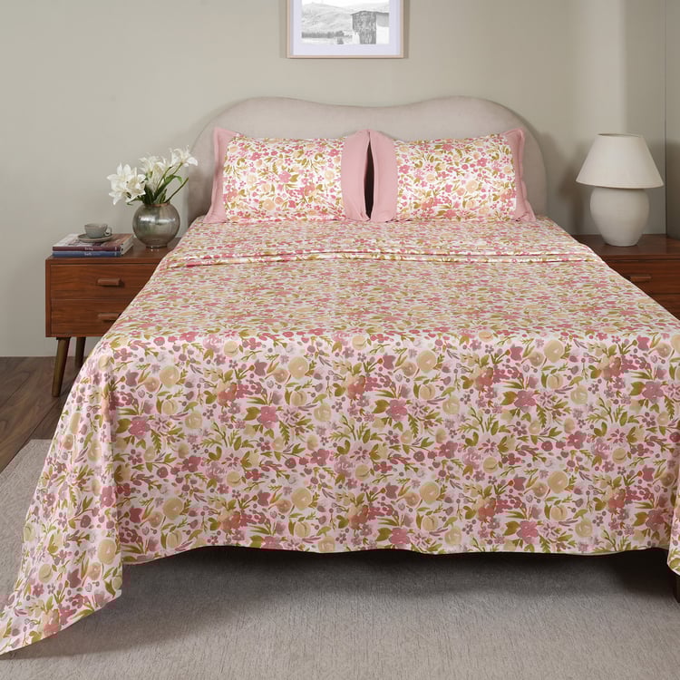 MASPAR Sensory Bloom Cotton 200TC Floral Print 3Pcs Queen Bedsheet Set