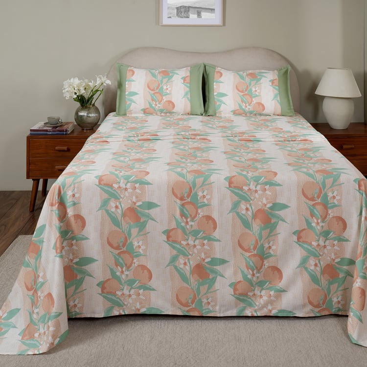 MASPAR Sensory Bloom Cotton 200TC Printed 3Pcs Queen Bedsheet Set