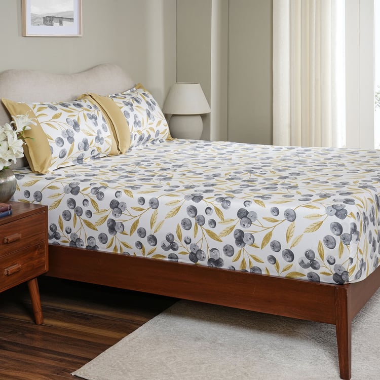 MASPAR Sensory Bloom Cotton 200TC Printed 3Pcs King Fitted Bedsheet Set