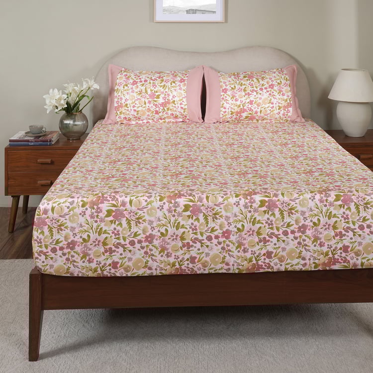 MASPAR Sensory Bloom Cotton 200TC Floral Print 3Pcs King Fitted Bedsheet Set