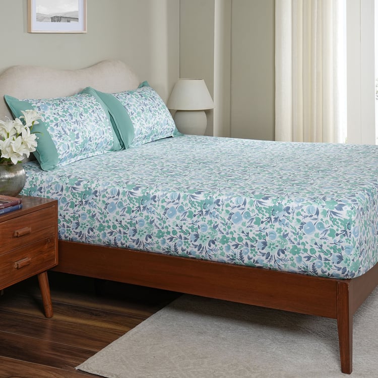MASPAR Sensory Bloom Cotton 200TC Floral Print 3Pcs King Fitted Bedsheet Set
