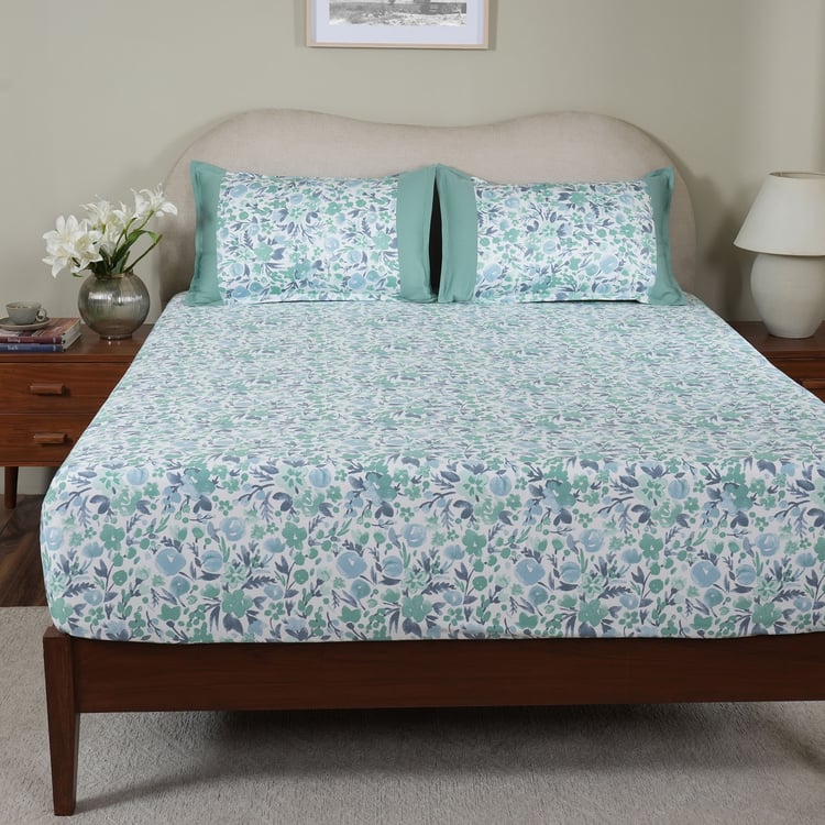 MASPAR Sensory Bloom Cotton 200TC Floral Print 3Pcs King Fitted Bedsheet Set