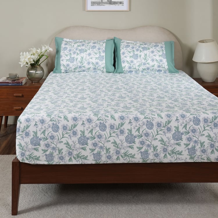 MASPAR Sensory Bloom Cotton 200TC Floral Print 3Pcs King Fitted Bedsheet Set