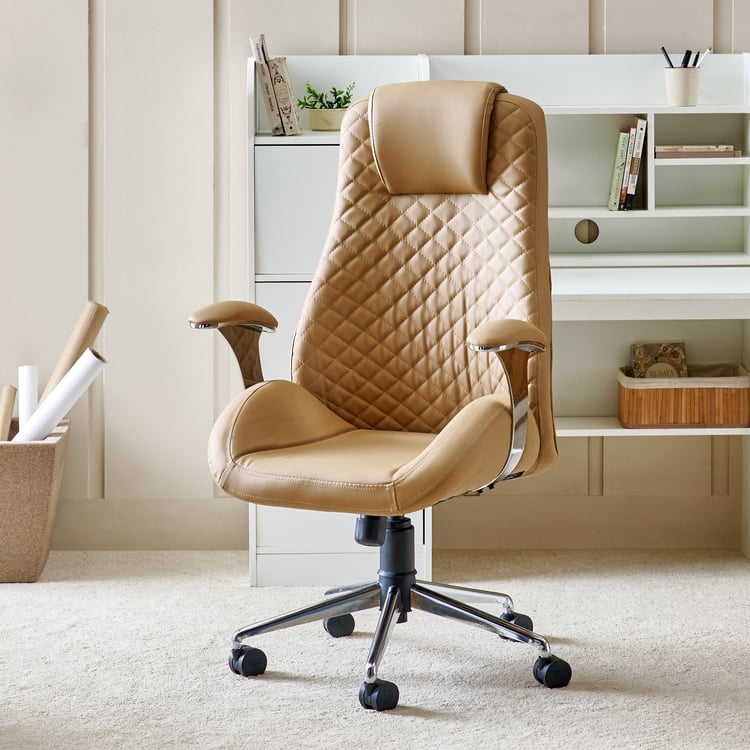 Zuby Diamond Faux Leather High-Back Office Chair - Beige