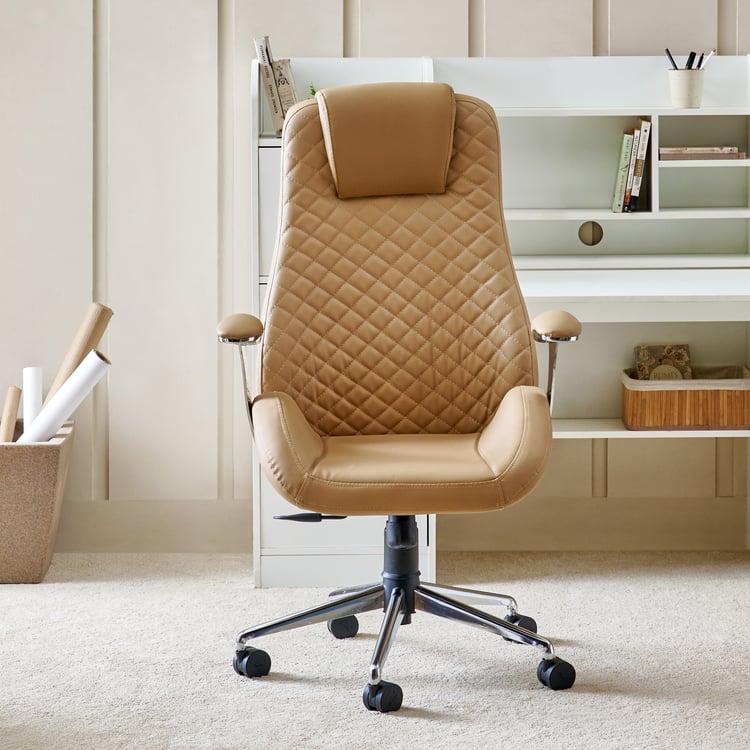 Zuby Diamond Faux Leather High-Back Office Chair - Beige