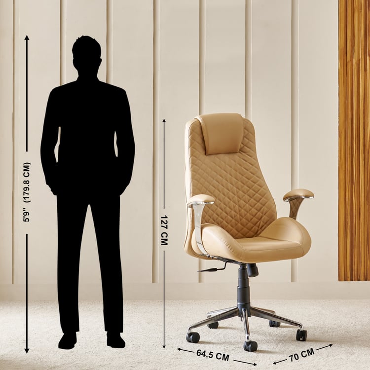 Zuby Diamond Faux Leather High-Back Office Chair - Beige