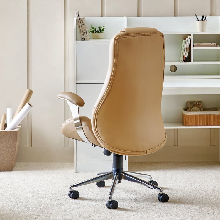 Zuby Diamond Faux Leather High-Back Office Chair - Beige