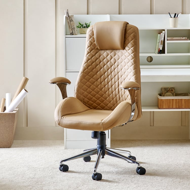 Zuby Diamond Faux Leather High-Back Office Chair - Beige