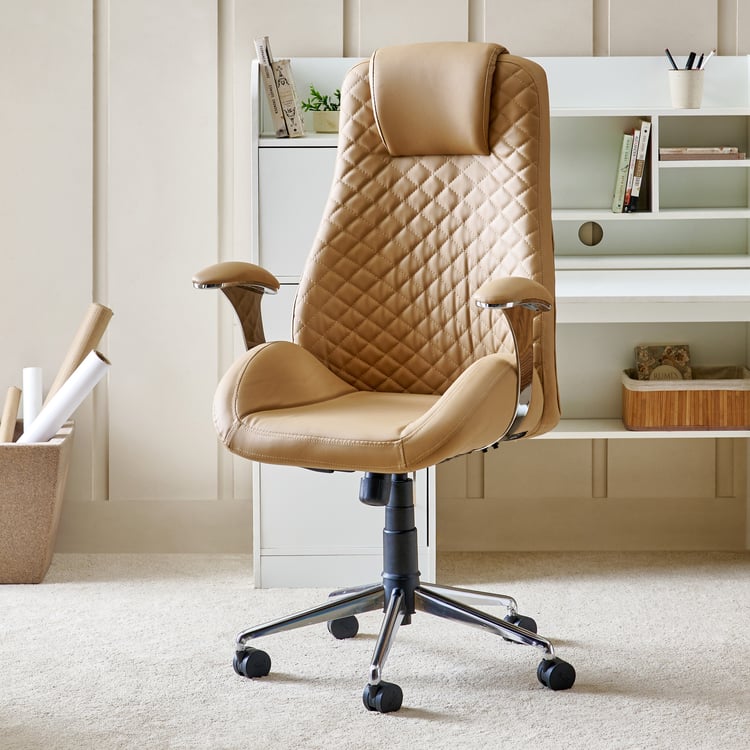 Zuby Diamond Faux Leather High-Back Office Chair - Beige