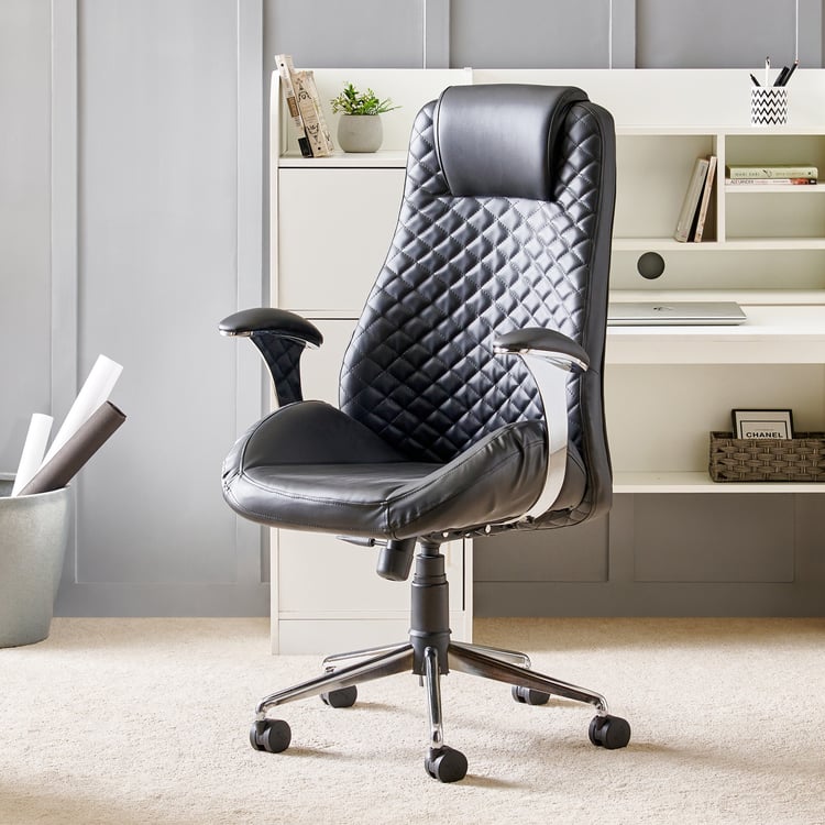 Zuby Diamond Faux Leather High Back Office Chair - Black