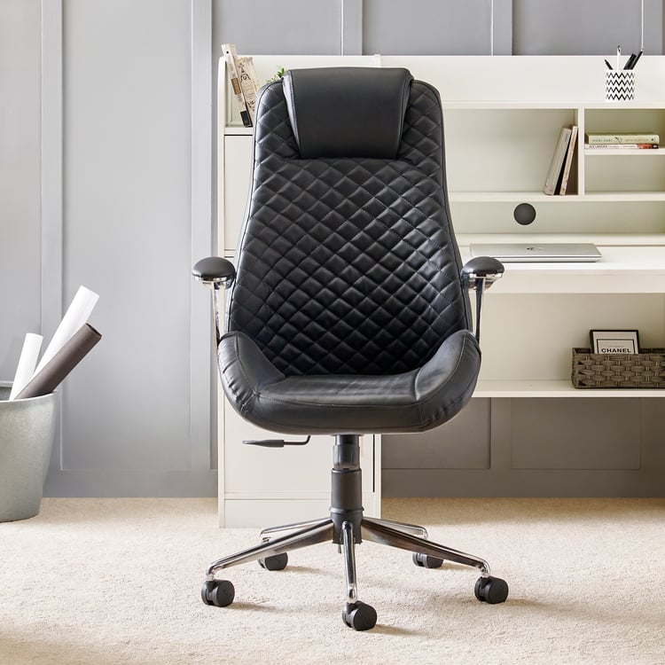 Zuby Diamond Faux Leather High Back Office Chair - Black