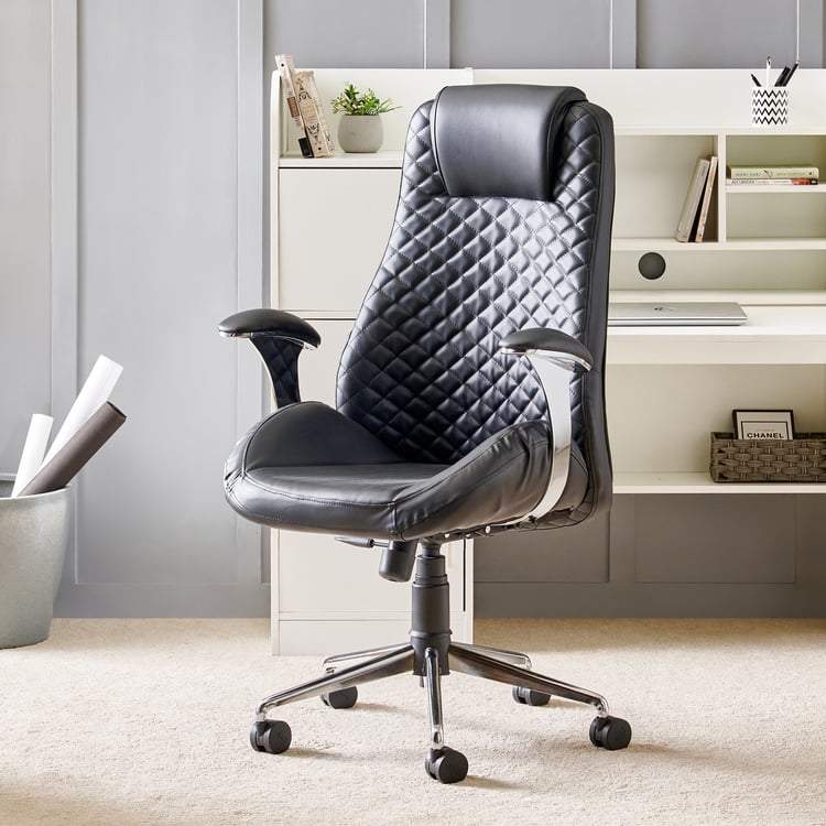 Zuby Diamond Faux Leather High Back Office Chair - Black