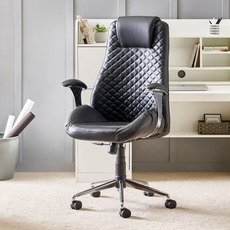 Zuby Diamond Faux Leather High Back Office Chair - Black