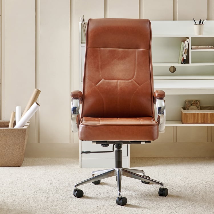 Zuby Maximus Faux Leather High Back Chair - Brown