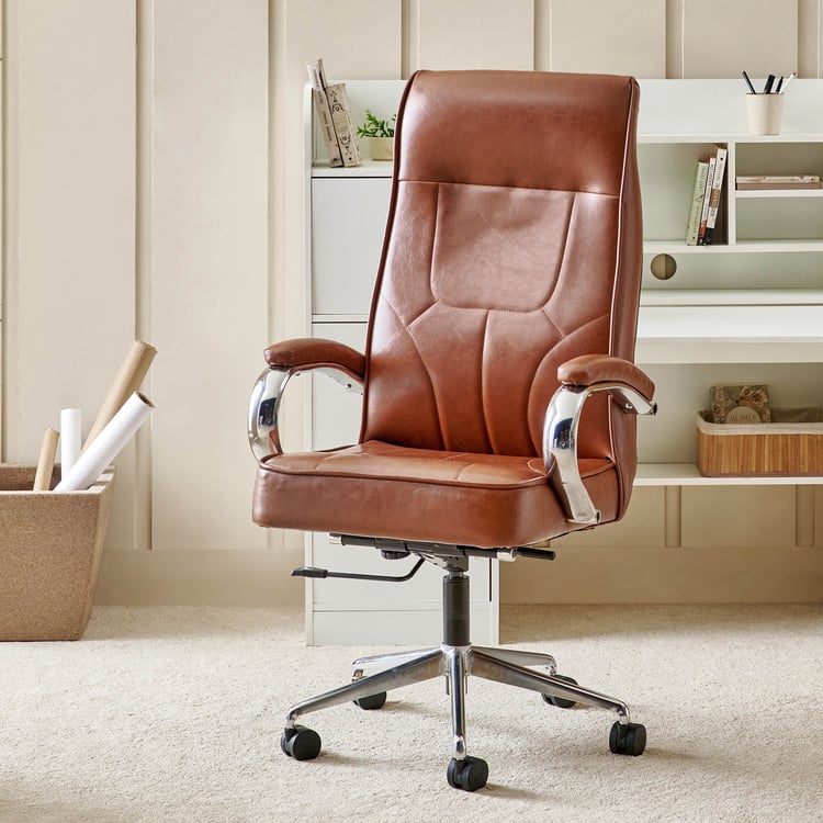 Zuby Maximus Faux Leather High Back Chair - Brown