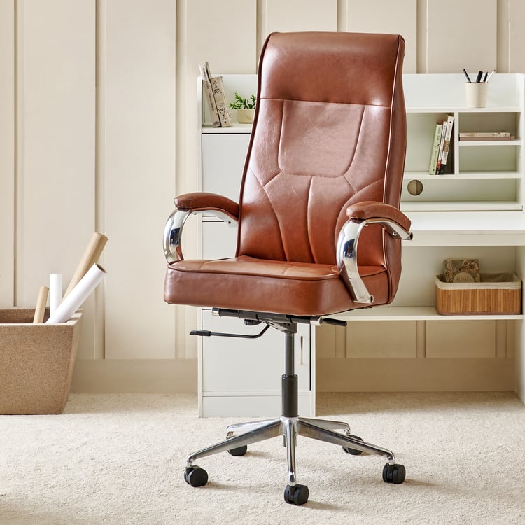 Zuby Maximus Faux Leather High Back Chair - Brown