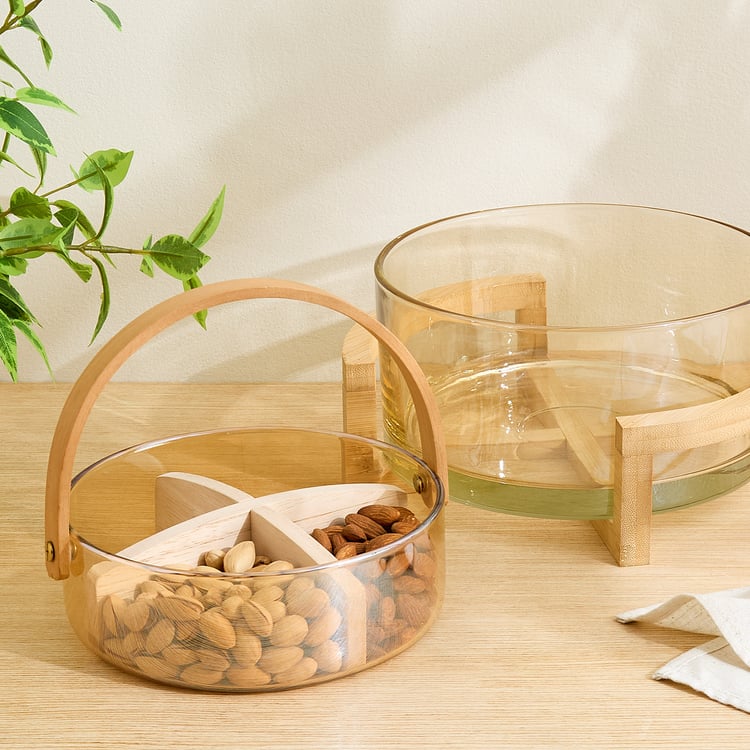 Elvo Seong Glass Serving Bowl with Bamboo Stand - 2.5L