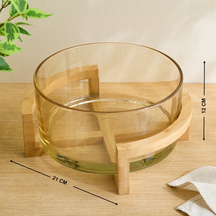 Elvo Seong Glass Serving Bowl with Bamboo Stand - 2.5L