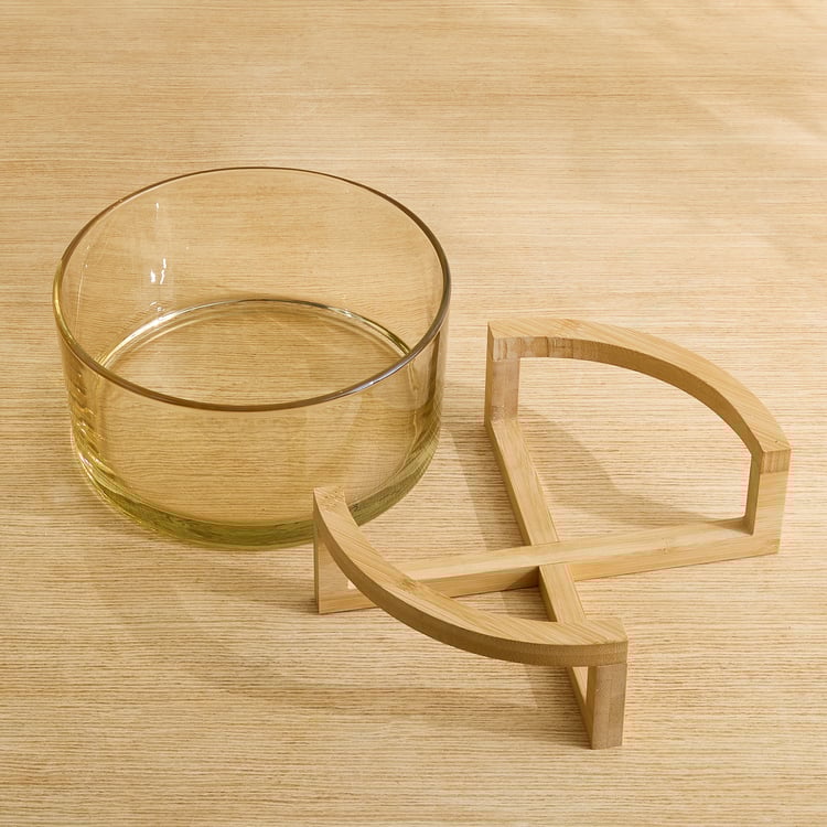 Elvo Seong Glass Serving Bowl with Bamboo Stand - 2.5L
