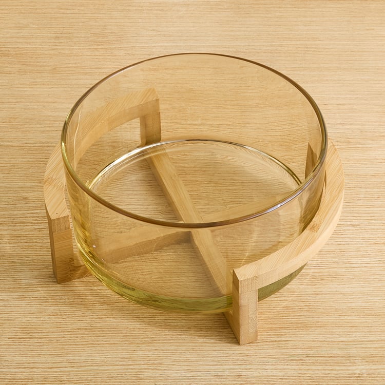 Elvo Seong Glass Serving Bowl with Bamboo Stand - 2.5L
