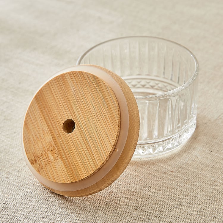 Vamos Louisa Set of 3 Glass Serving Bowls with Bamboo Tray