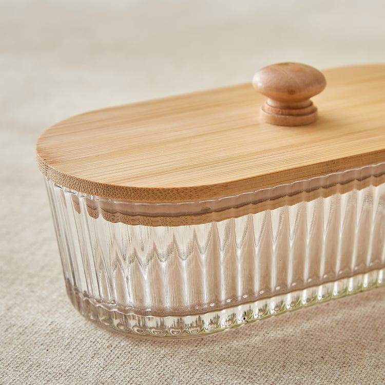 Vamos Louisa Set of 3 Glass Serving Bowls with Bamboo Tray