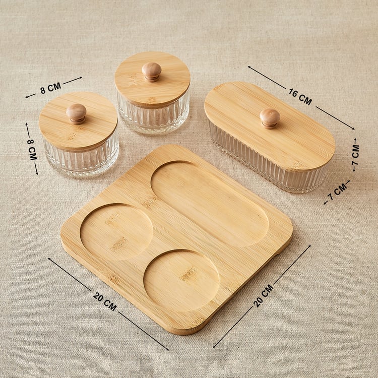 Vamos Louisa Set of 3 Glass Serving Bowls with Bamboo Tray