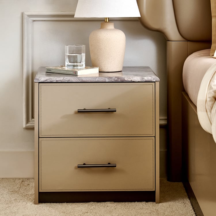 Clair De Lune Bedside Table with Drawers - Beige