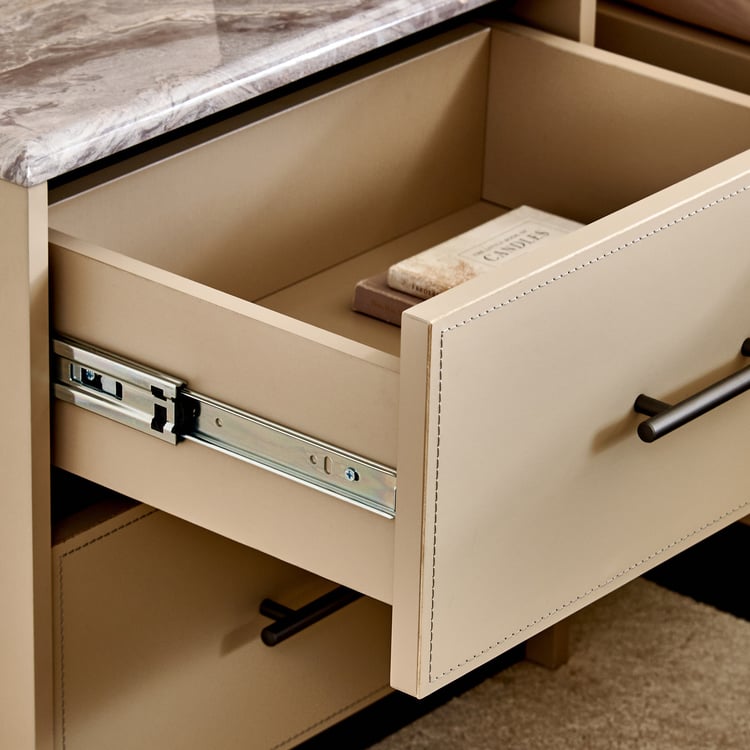 Clair De Lune Bedside Table with Drawers - Beige