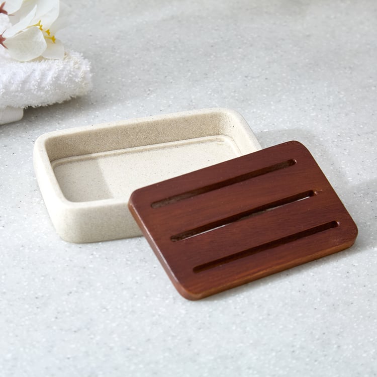 Senegal Ritz Polyresin and Acacia Wood Soap Dish