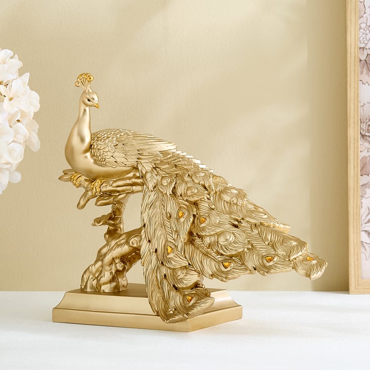 Mayur Zeus Polyresin Peacock on Branch Figurine