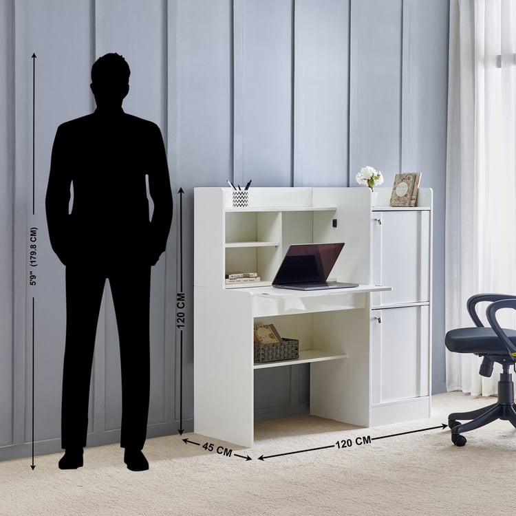 Astra Study Desk with Flap - White