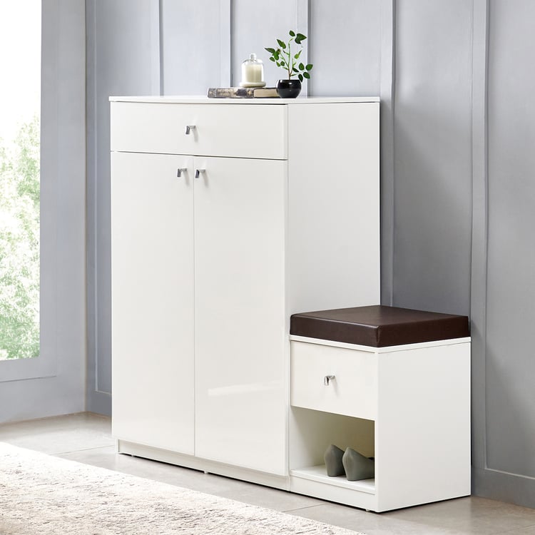 Astra 15 Pairs Shoe Cabinet with Cushion Seat - White